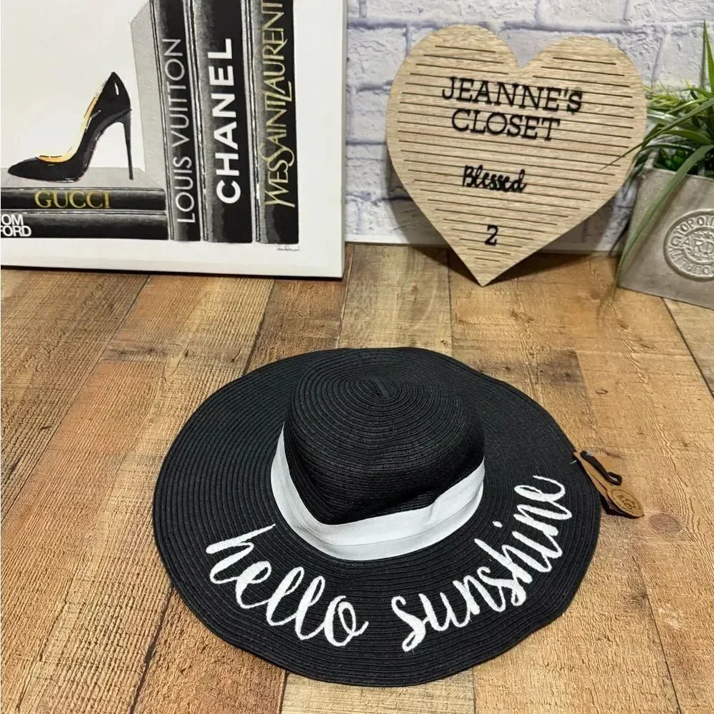 NEW! CC Women's Paper Weaved Beach Hello Sunshine Embroidered Floppy Brim hat